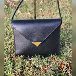 Classic Black Envelope Crossbody Bag with Gold Accent